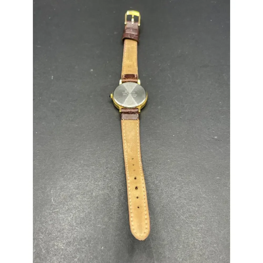 Vintage Disney Lorus Mickey Mouse Watch Gold Tone Brown Leather Band 26mm
